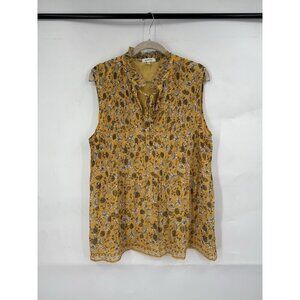 Max Studio Floral Peasant Blouse Women 2XL Yellow Bohemian Prairie Preppy Bright